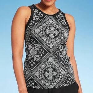 Lands' End Black and White Paisley Swim Tank Top